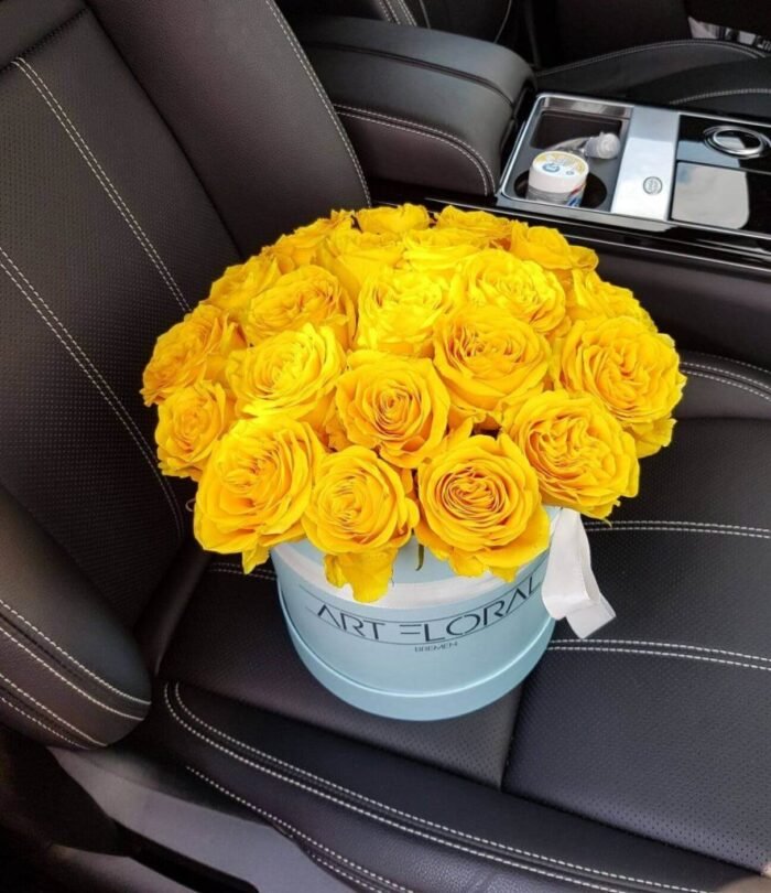 Blumenbox Gelbe Rosen - M Box Blau
