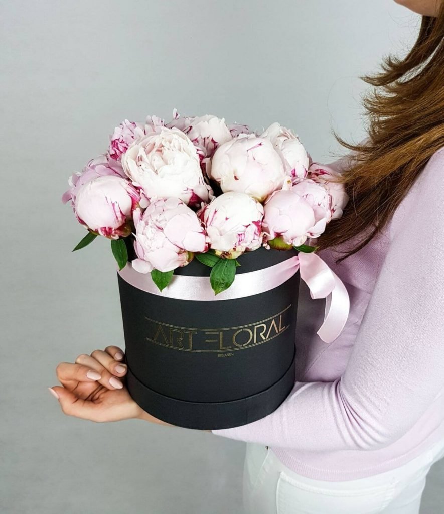 Blumenbox Rosa Päonien- M Box Schwarz