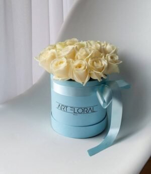 Blumenbox Weisse Rosen - S Box Blau