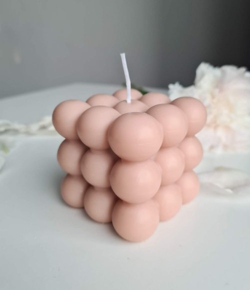Kerze Bubble Cube in Beige