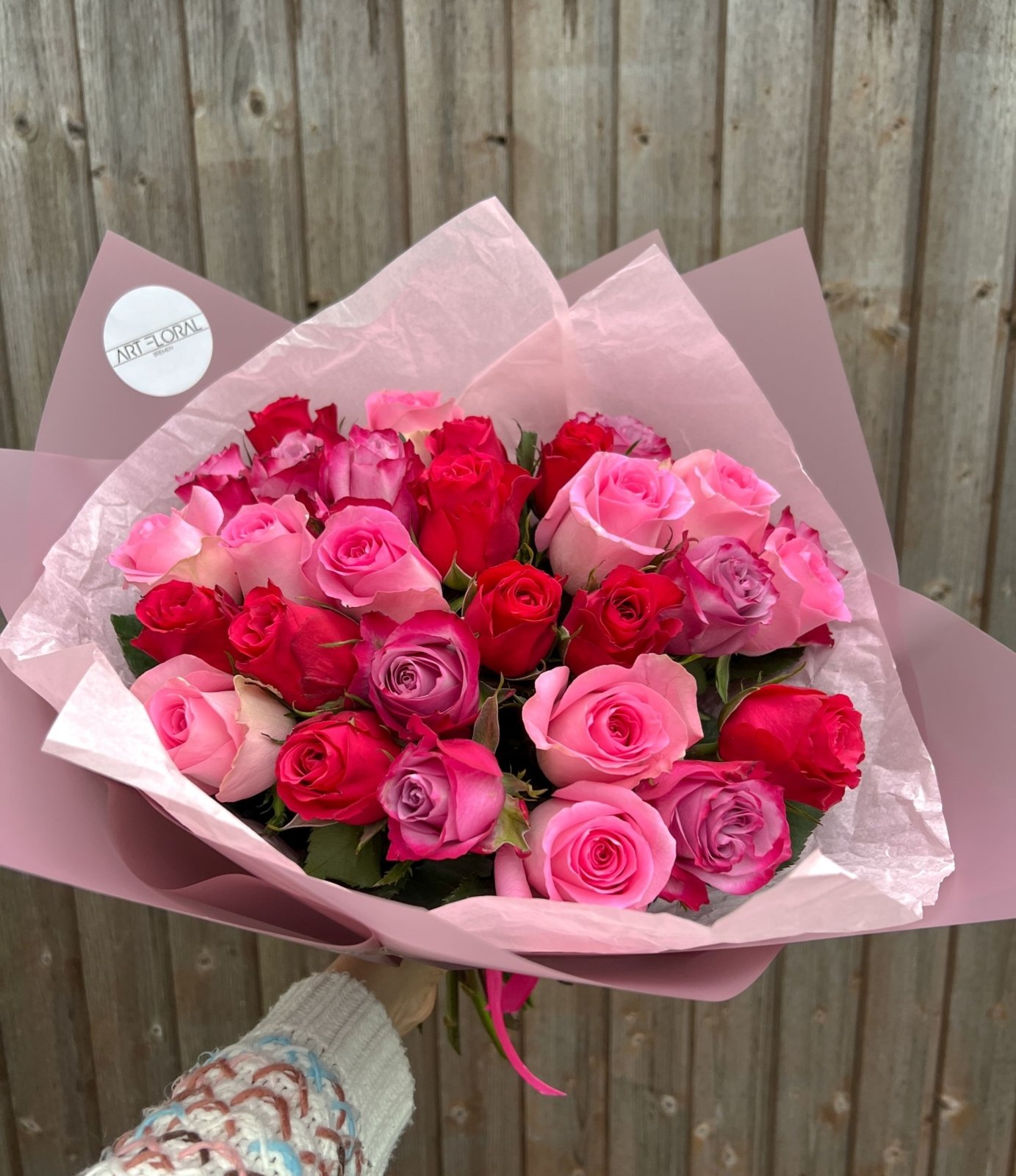 Blumenstrauß "Toller Tag" mit rosa, pinken und lilafarbenen Rosen