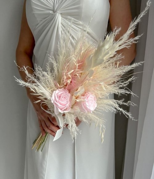 Boho Brautstrauß mit Hafer und Ruscus