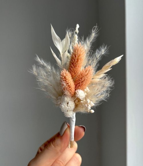 Bräutigam Boutonniere Pfirsich aus Trockenblumen