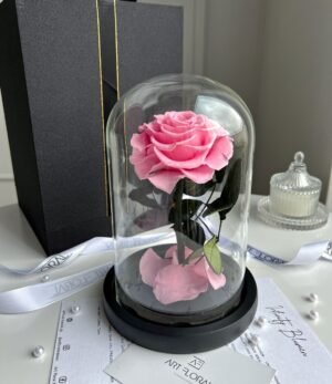 Ewige rosa Herz-Rose im Glas