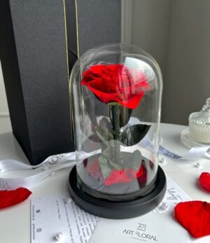 Ewige rote Herz-Rose im Glas
