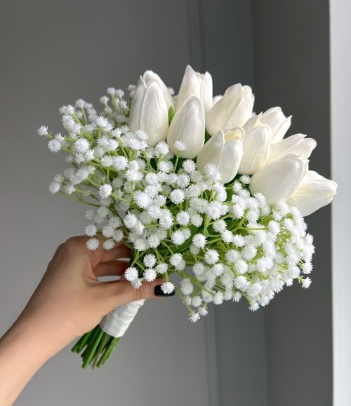 Kunstblumen_Brautstrauß_Weiße_Tulpen_und_Schleierkraut_1