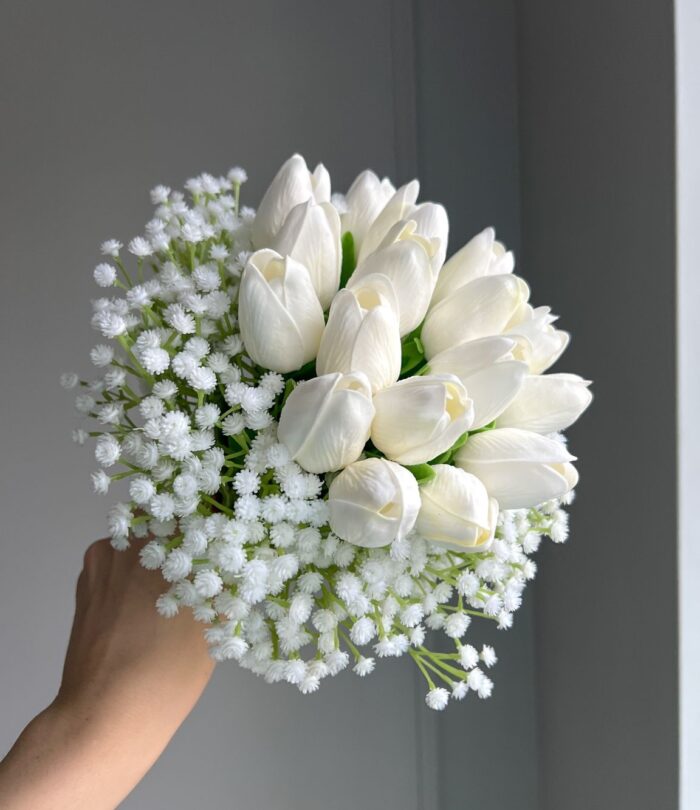 Kunstblumen_Brautstrauß_Weiße_Tulpen_und_Schleierkraut_2
