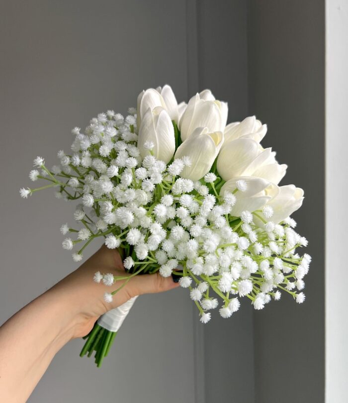 Kunstblumen_Brautstrauß_Weiße_Tulpen_und_Schleierkraut_3