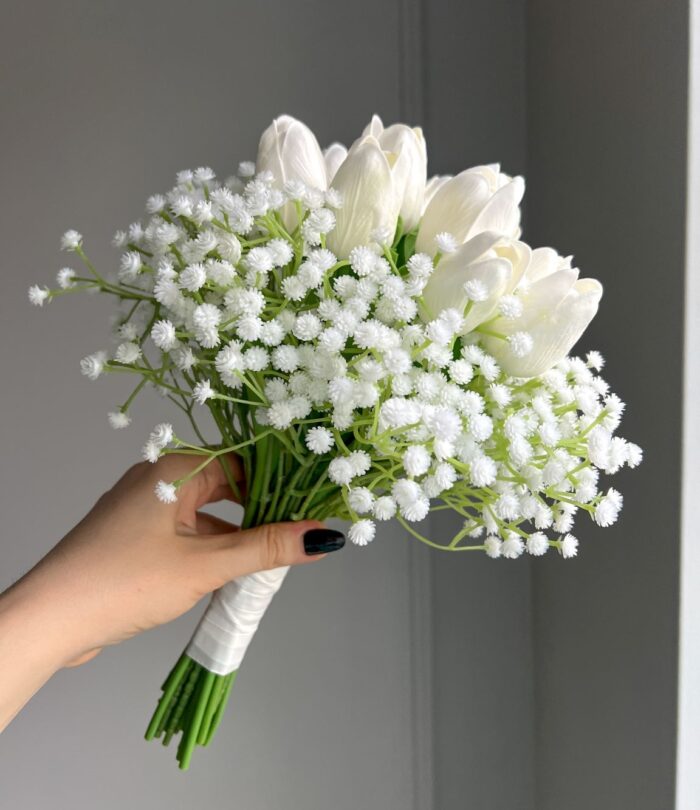 Kunstblumen_Brautstrauß_Weiße_Tulpen_und_Schleierkraut_4