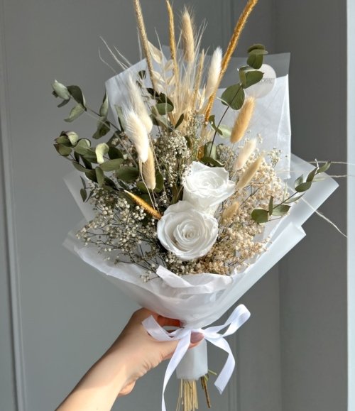 Trockenblumenstrauß_Weiß_Grün_1