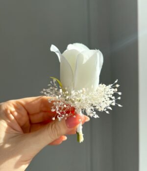 Kunstblumen_Bräutigam_Boutonniere_Weiße_Rose_1