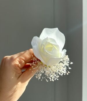 Kunstblumen_Bräutigam_Boutonniere_Weiße_Rose_2