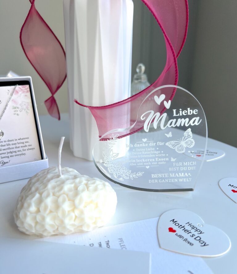 Muttertags-Geschenkset - Blumenstrauß, Schmuck, Infinity Rose, Kerze, Herz