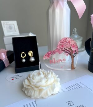 Muttertags-Geschenkset Harmonie Infnity Rosen, Ohrringe, Kerze