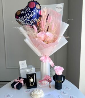 Muttertags-Geschenkset Infnity Rosen, Ohrringe, Kerze