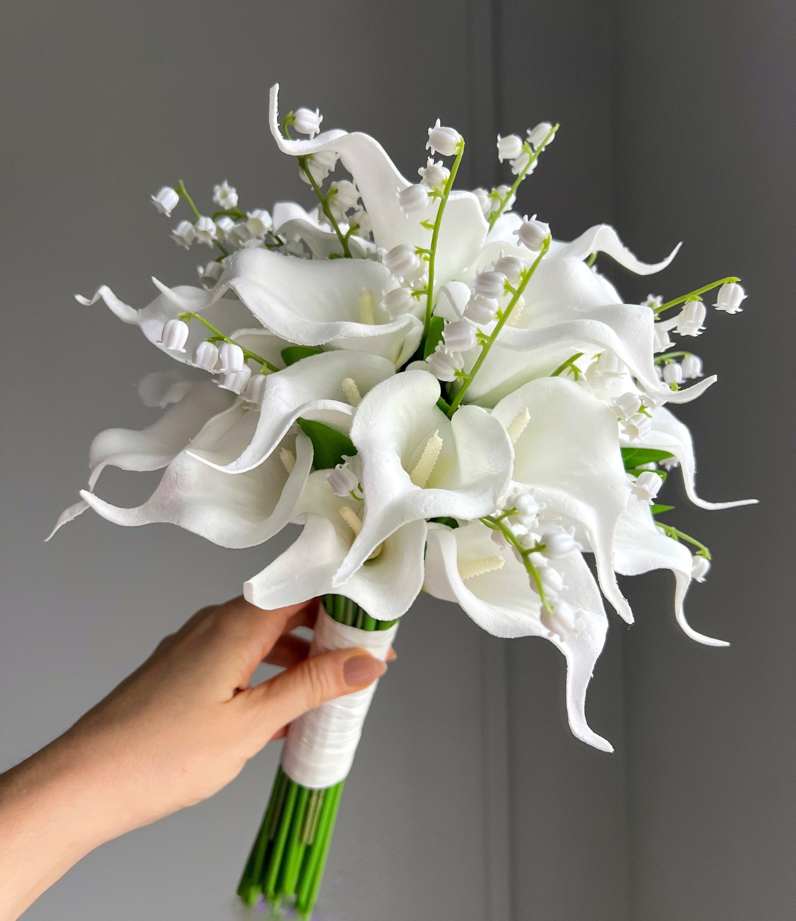 Kunstblumen Brautstrauß „Calla & Maiglöckchen“