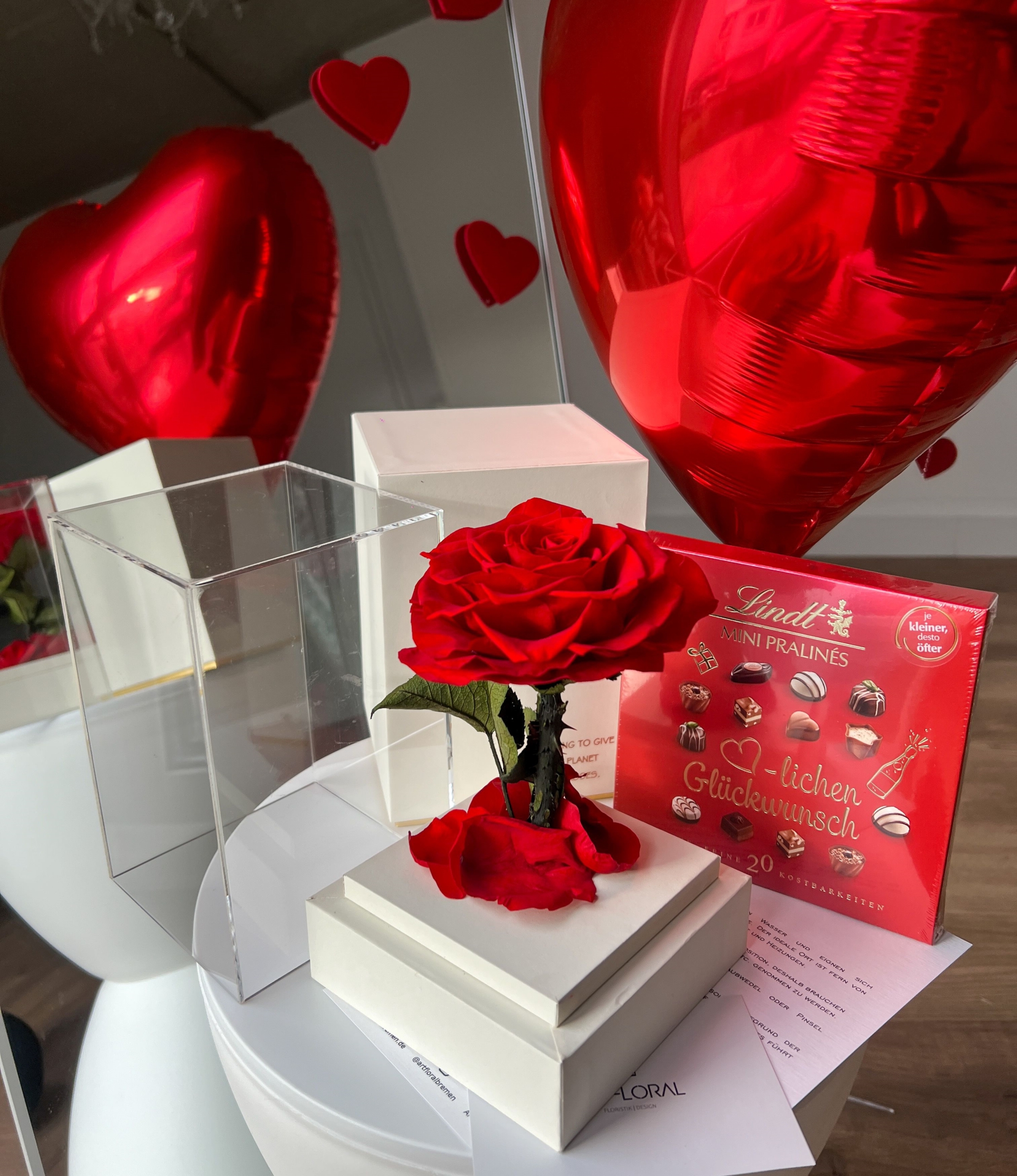 Geschenkset Sweet Love mit ewiger roter Herz-Roseм
