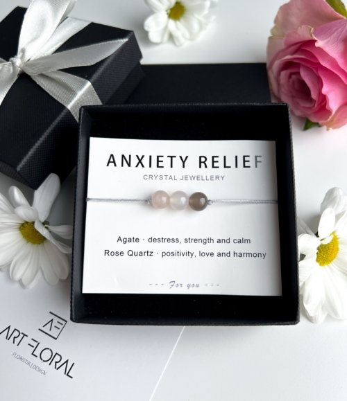 Edelstein-Armband Anxiety Relief mit Achat und Rosenquarz