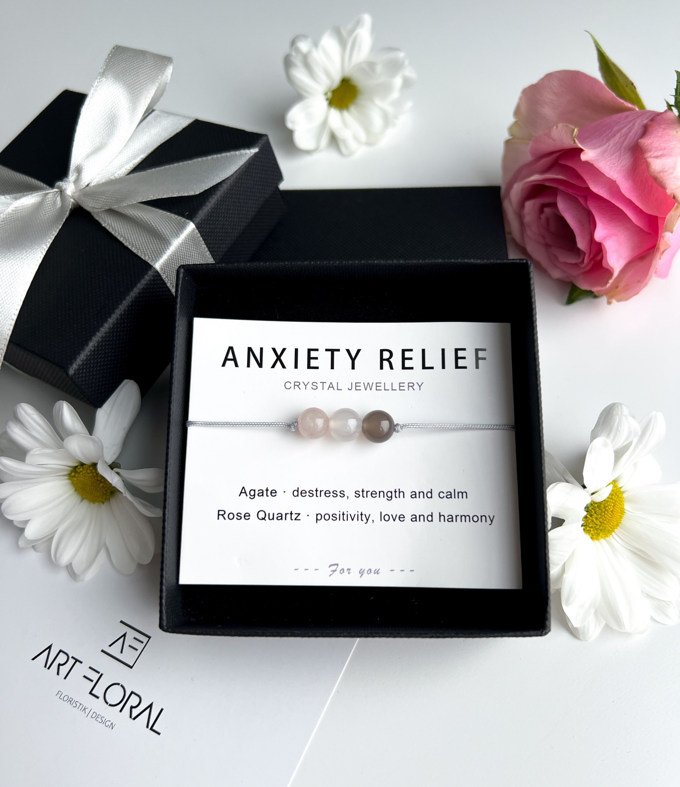 Edelstein-Armband Anxiety Relief mit Achat und Rosenquarz