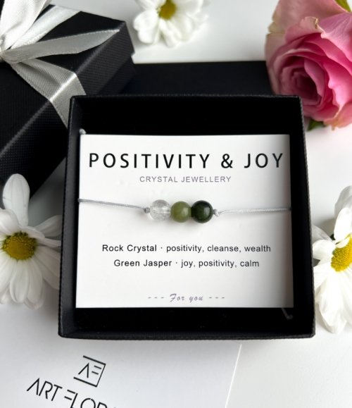 Edelstein-Armband Positivity & Joy mit Bergkristall und grünem Jaspis