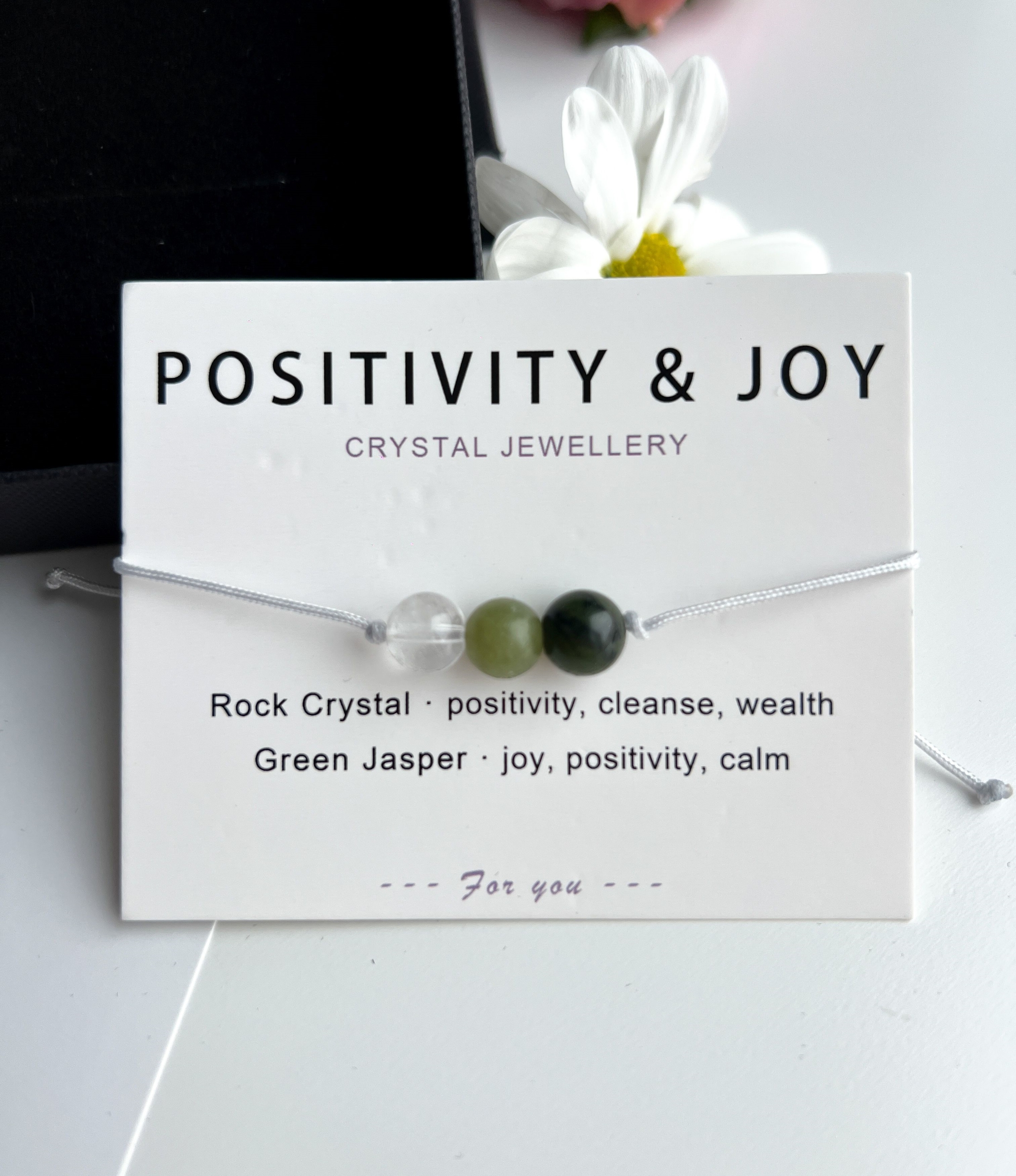 Edelstein-Armband Positivity & Joy mit Bergkristall und grünem Jaspis