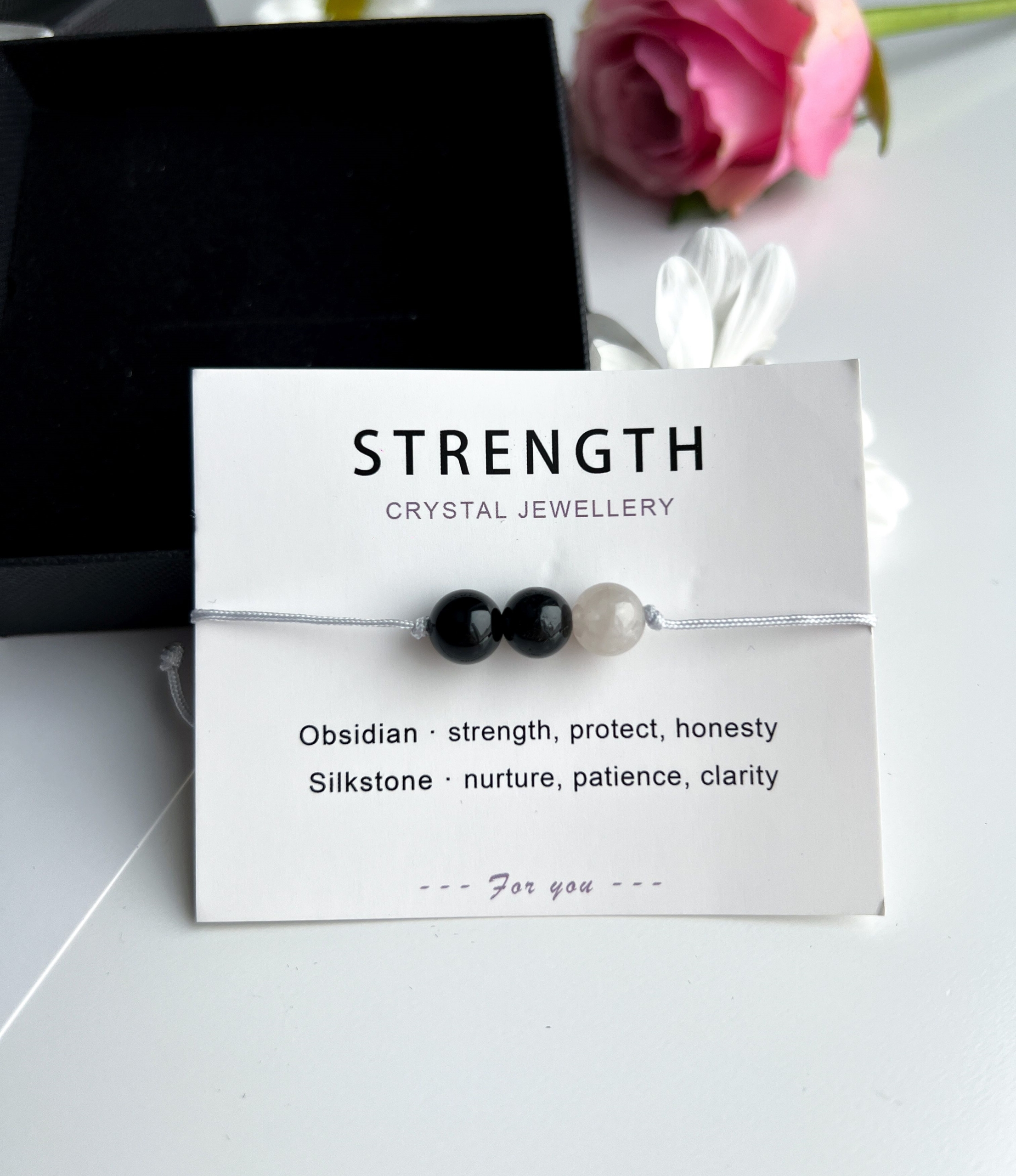 Edelstein-Armband Strength mit Obsidian und Silkstone