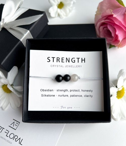 Verstellbares Armband mit Obsidian in Schwarz